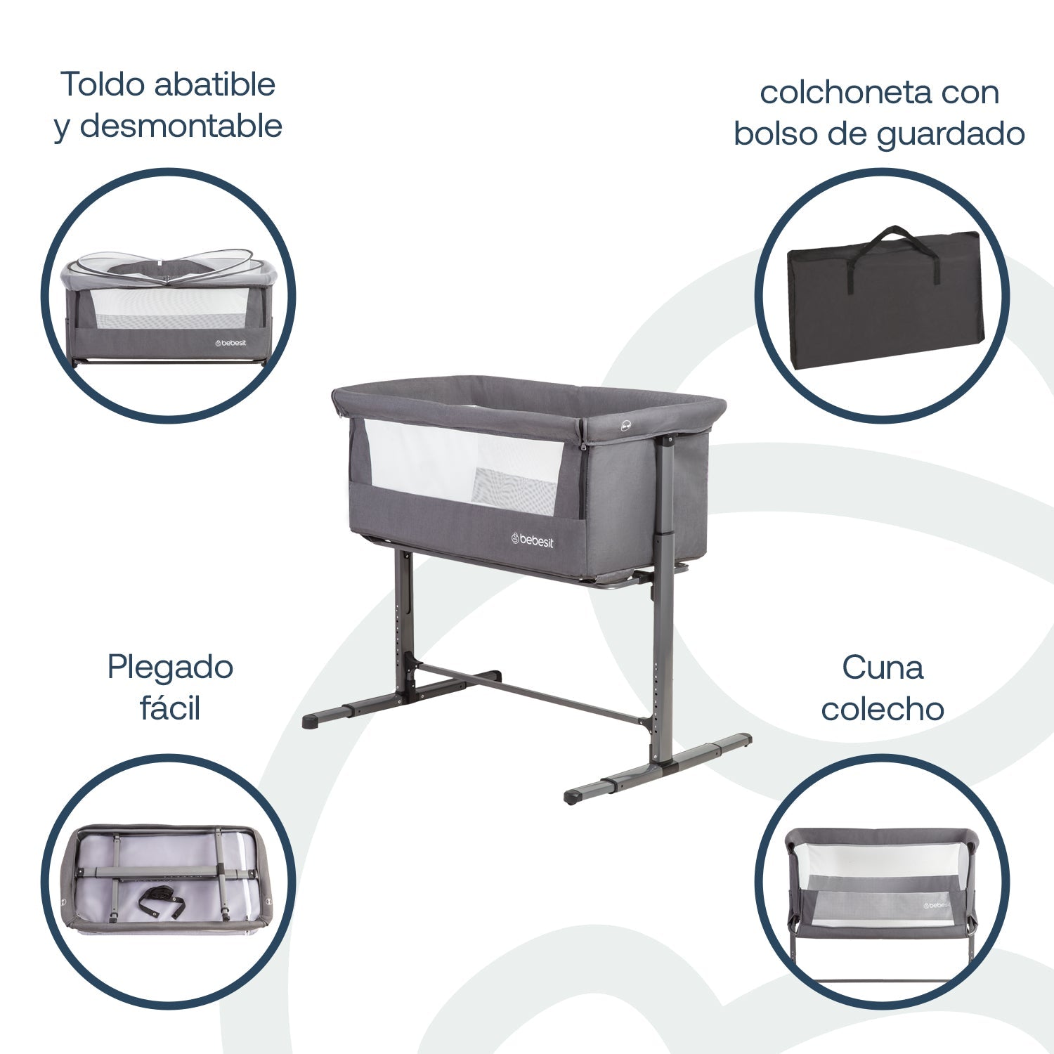 Cuna Colecho Con Mosquitero Myside Lx Gris