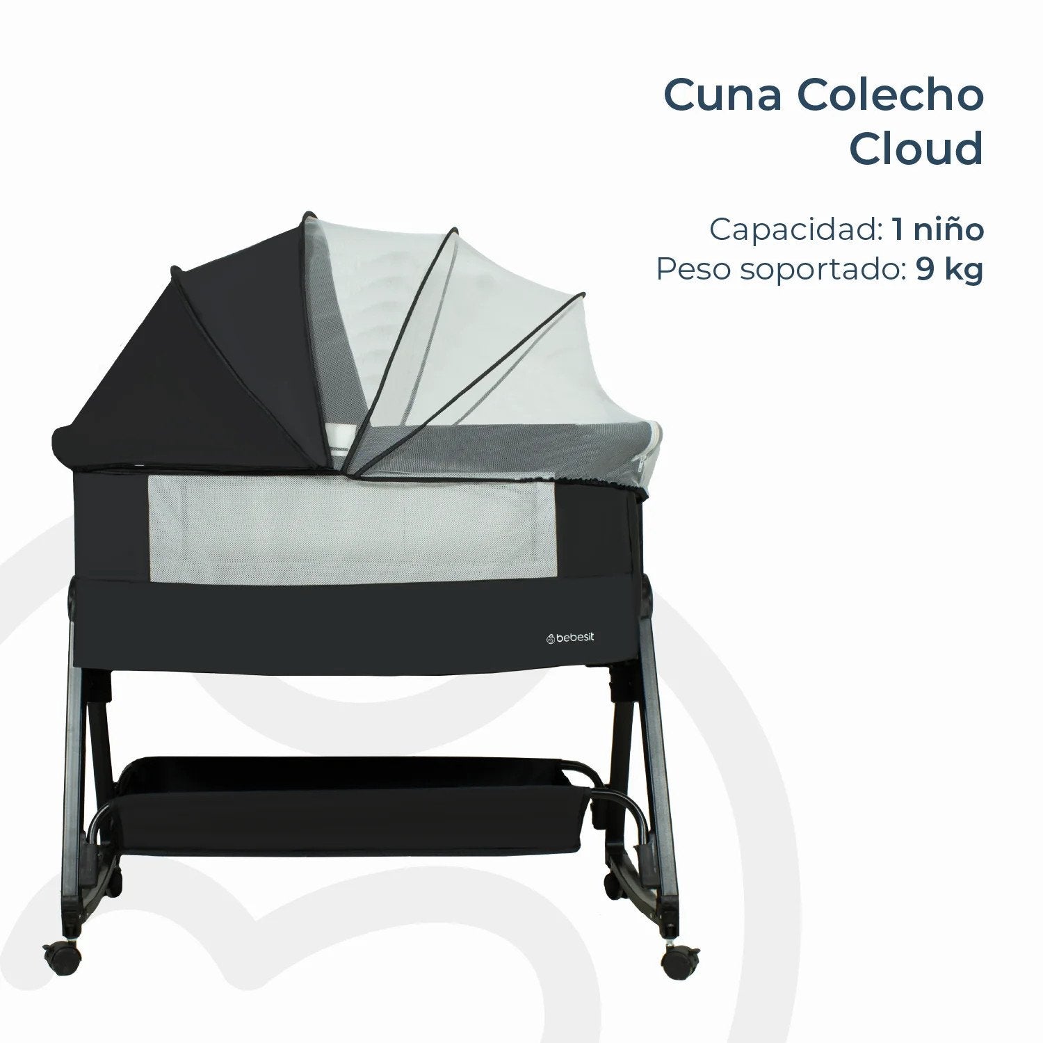 Cuna Colecho Balancin Cloud Colchón Mosquitero Canasto Negro