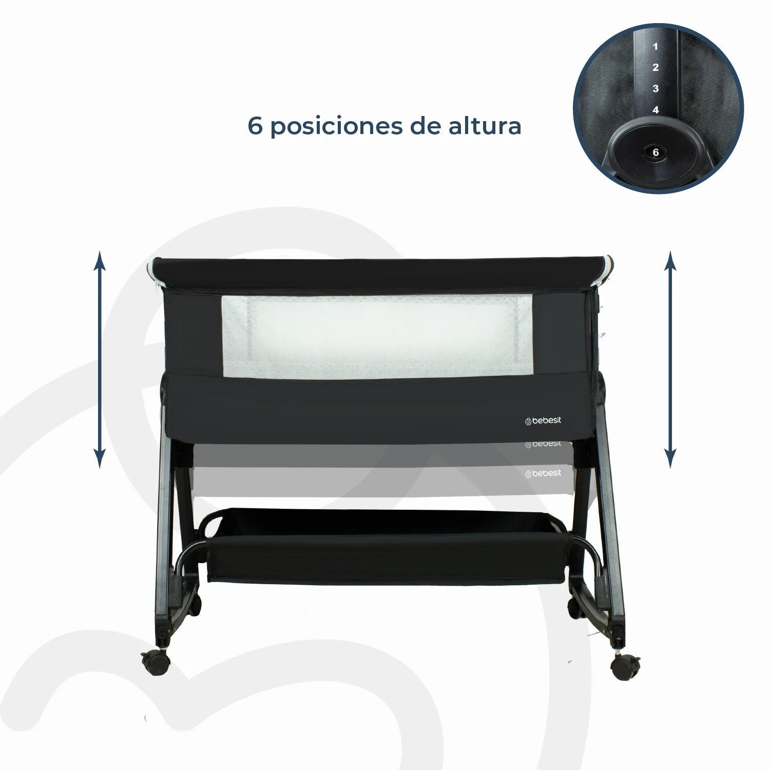 Cuna Colecho Balancin Cloud Colchón Mosquitero Canasto Negro