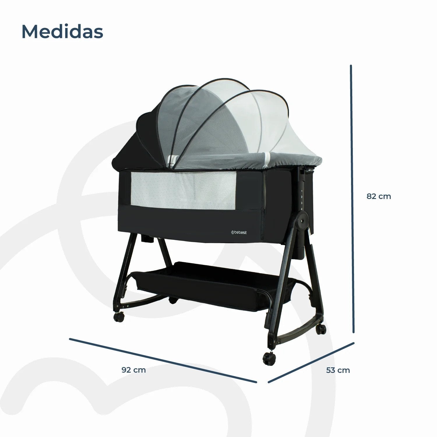 Cuna Colecho Balancin Cloud Colchón Mosquitero Canasto Negro