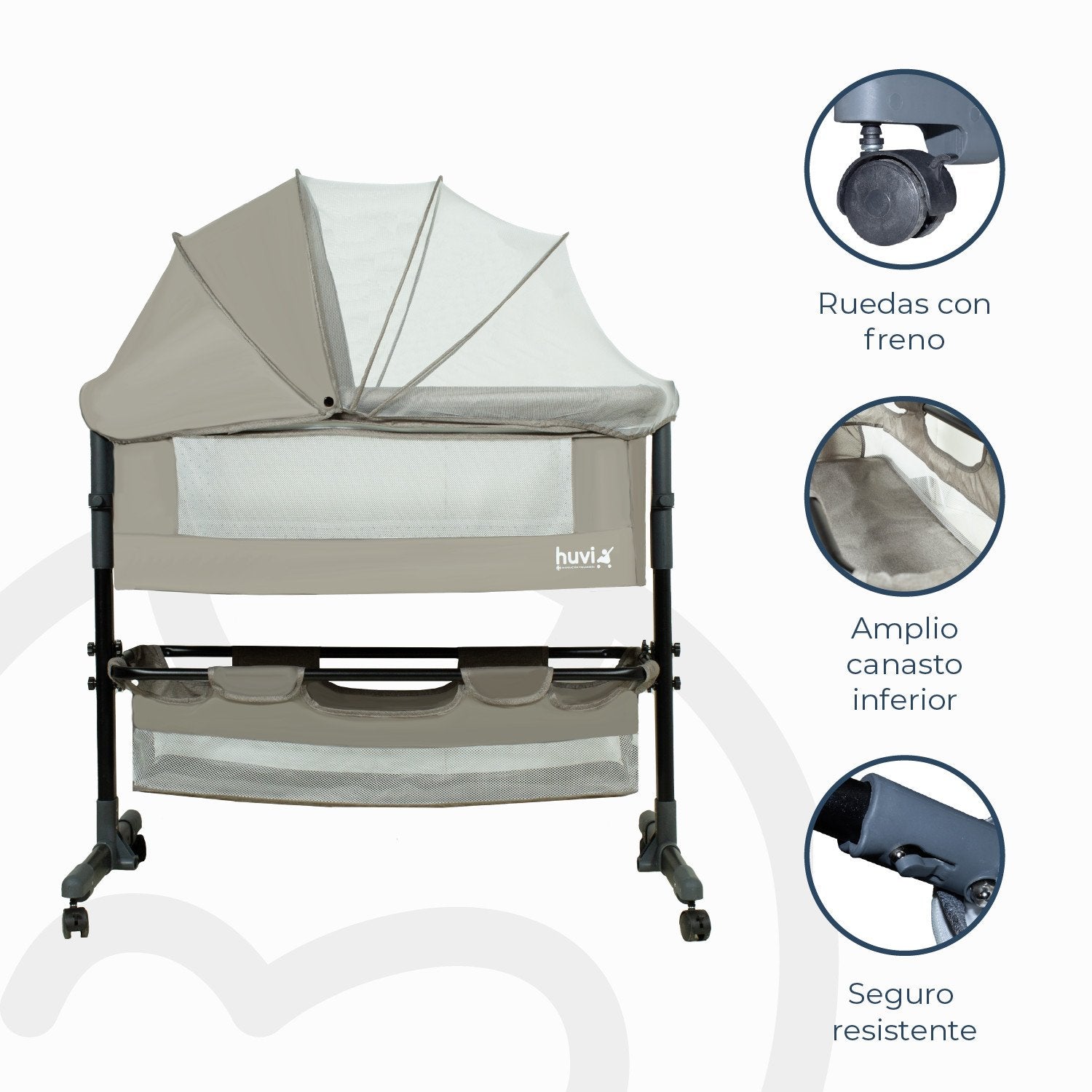 Cuna Colecho Cozy Con Colchón Mosquitero Y Canasto Beige Huvi