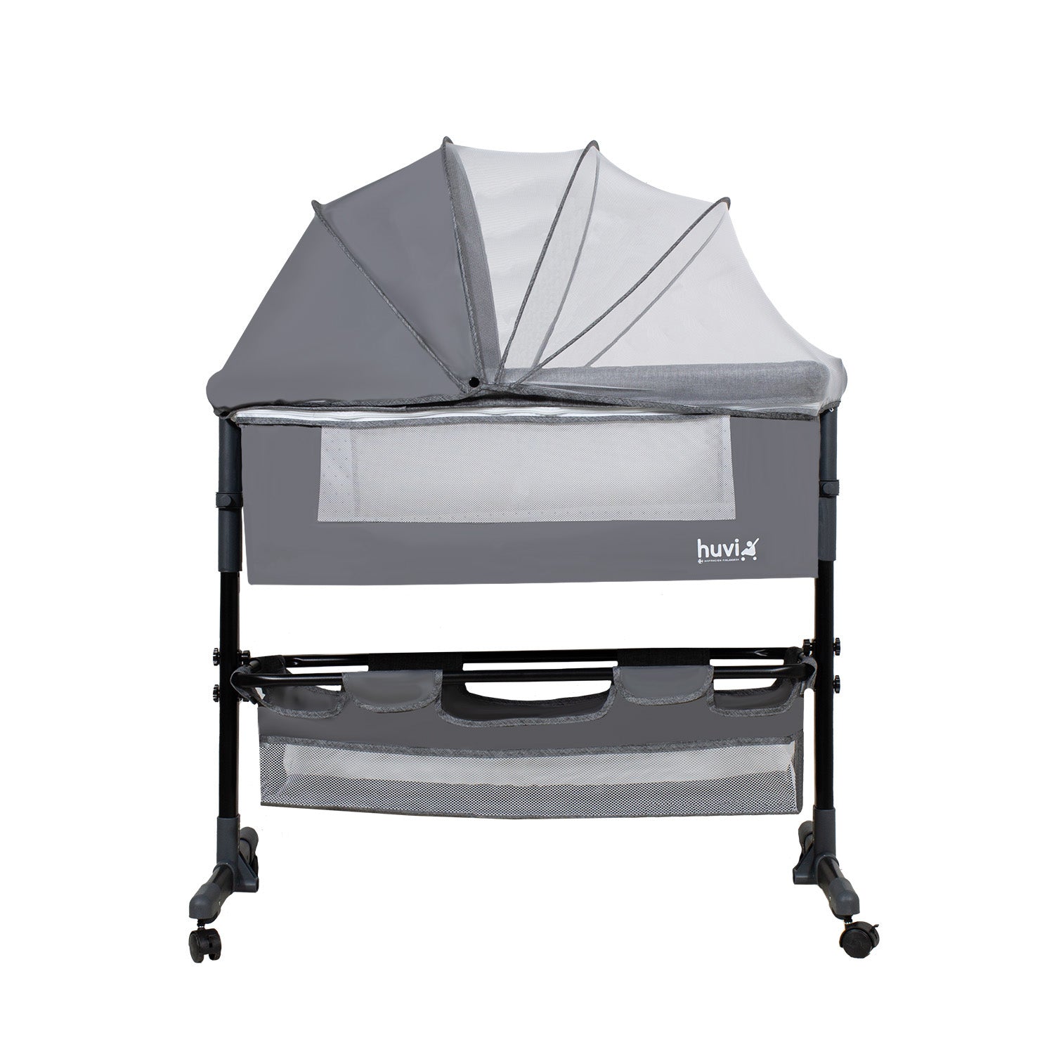 Cuna Colecho Cozy Con Colchón Mosquitero Y Canasto Gris Huvi