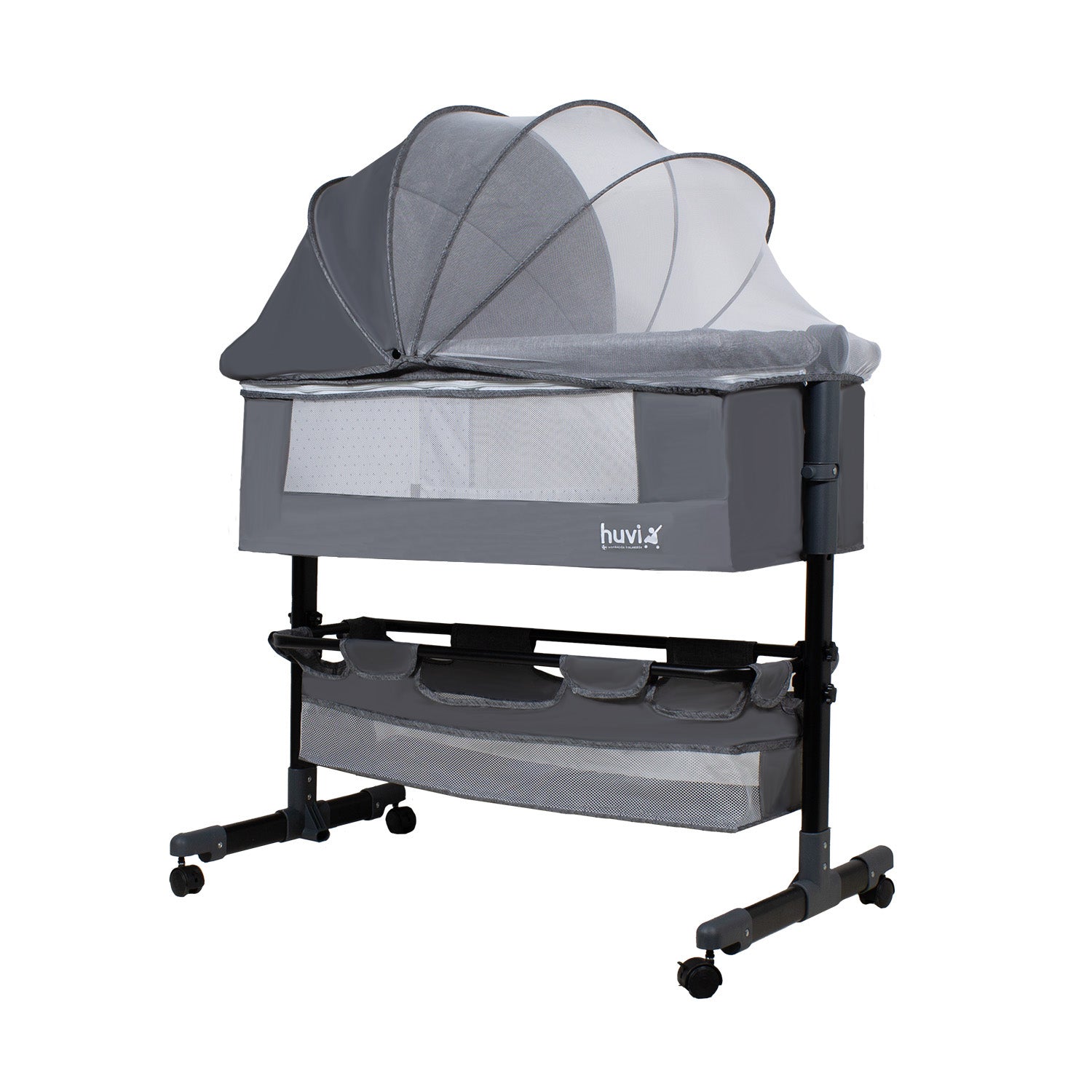 Cuna Colecho Cozy Con Colchón Mosquitero Y Canasto Gris Huvi
