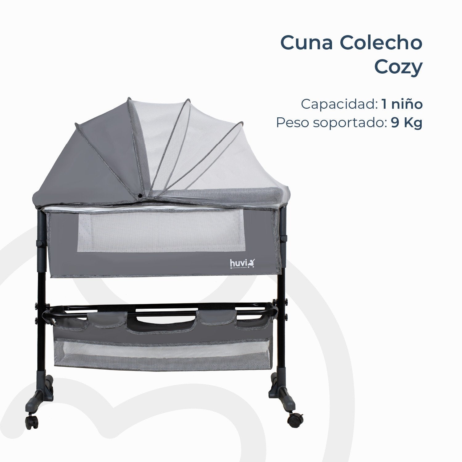 Cuna Colecho Cozy Con Colchón Mosquitero Y Canasto Gris Huvi