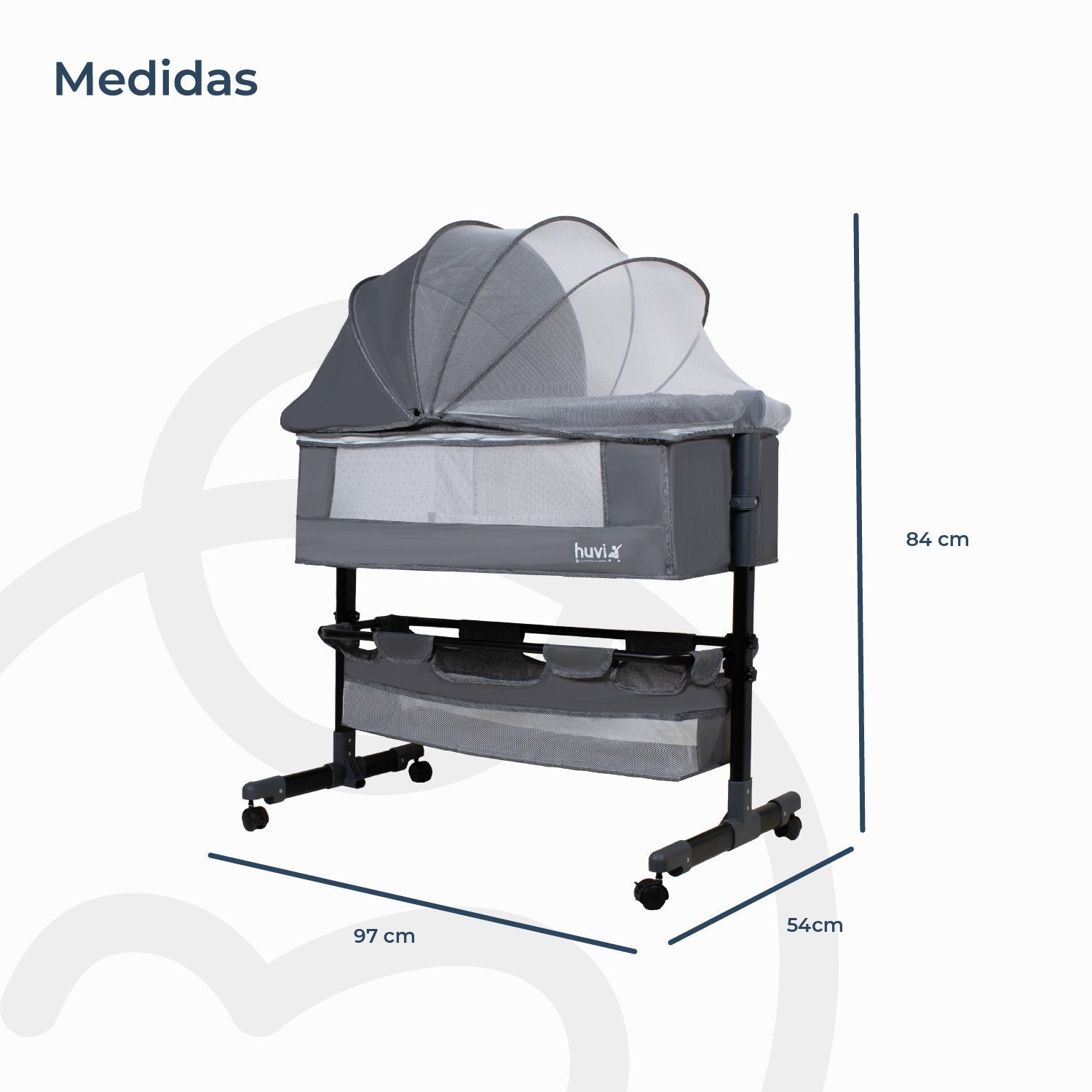 Cuna Colecho Cozy Con Colchón Mosquitero Y Canasto Gris Huvi