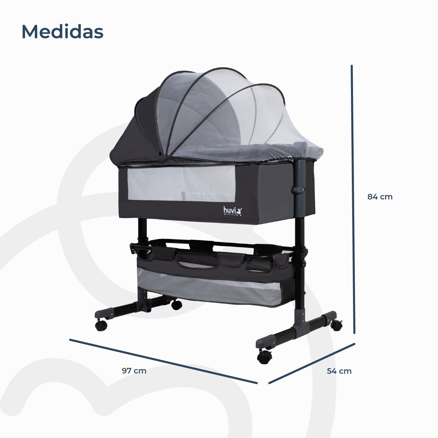 Cuna Colecho Cozy Con Colchón Mosquitero Y Canasto Negro Huvi
