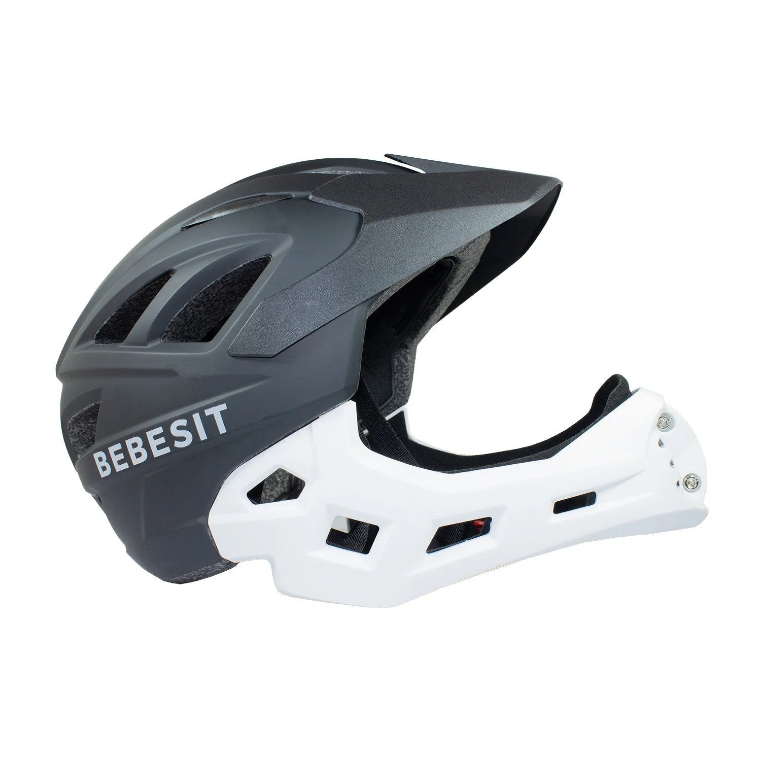Casco Integral Bici Cross Rejilla Desmontable Blanco Negro