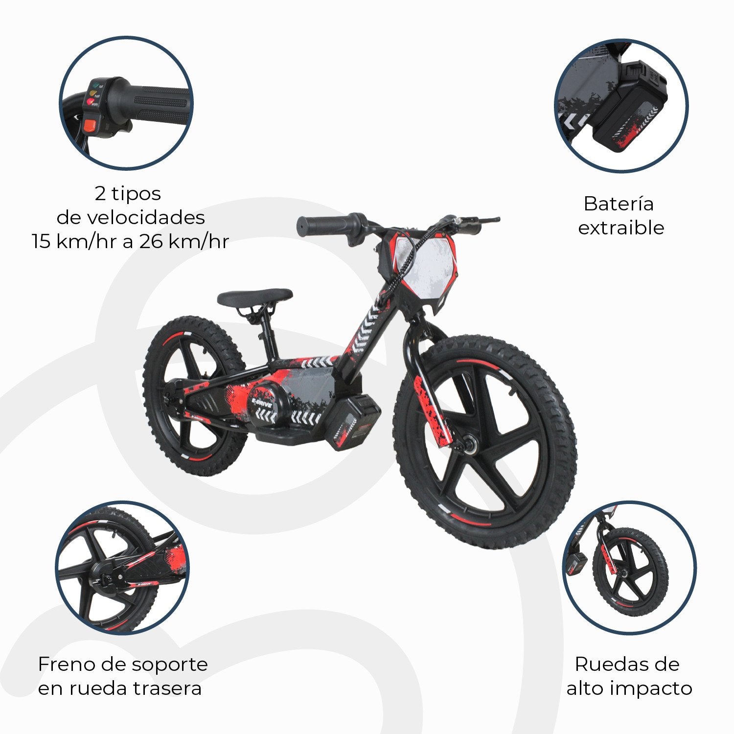 Bicicleta Moto Eléctrica E-bike Beride Aro 16 Roja