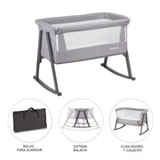 Cuna Colecho Moisés Mecedora Gris