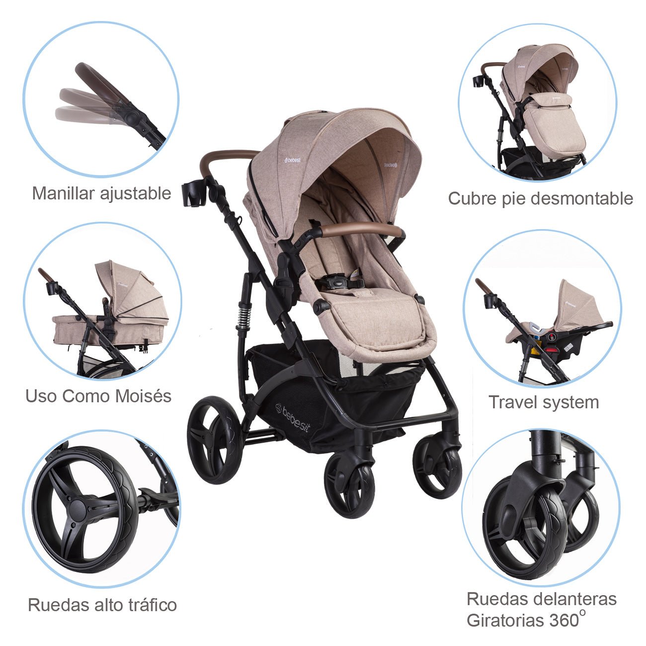 Coche Cuna Travel System Quest Lx Beige