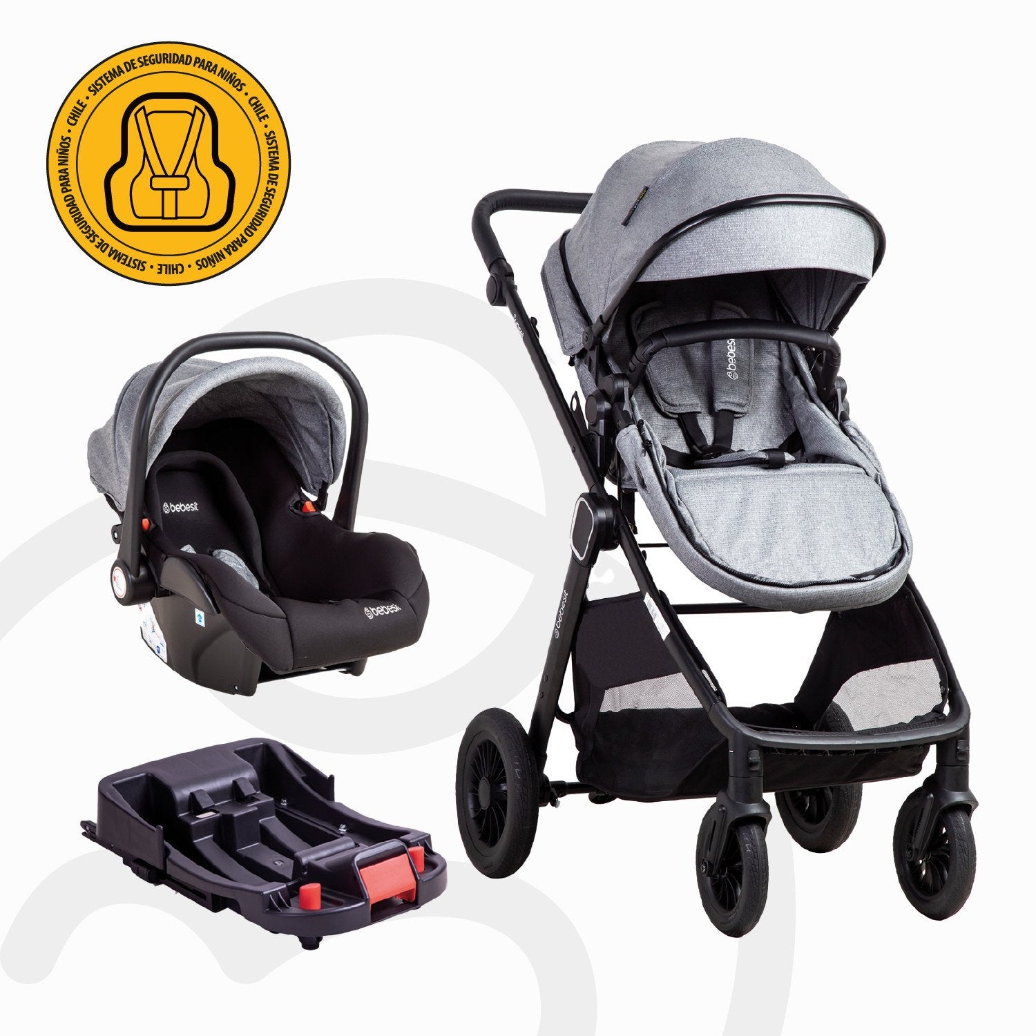 Coche Cuna Travel System Isofix Sunset Premium Gris Bebesit
