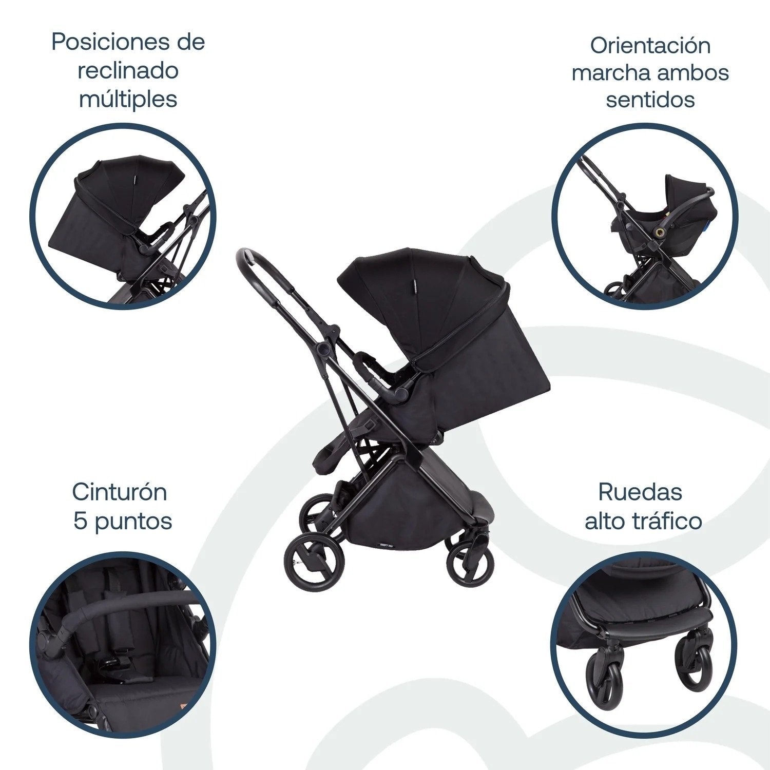 Coche Cuna Travel System Swift 360 Negro