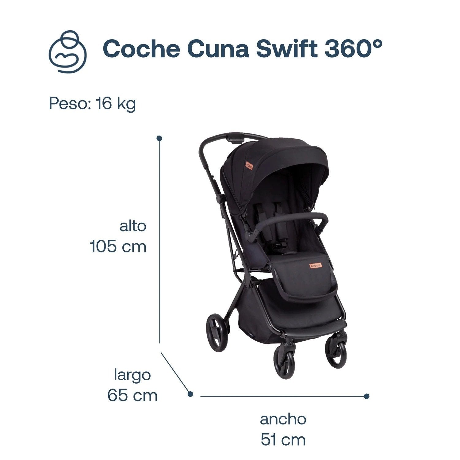 Coche Cuna Travel System Swift 360 Negro
