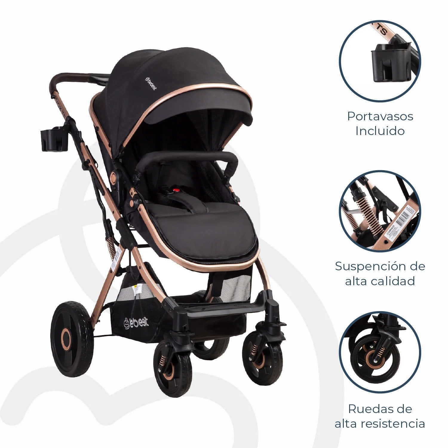 Coche Cuna Paseo Vox Gold Negro