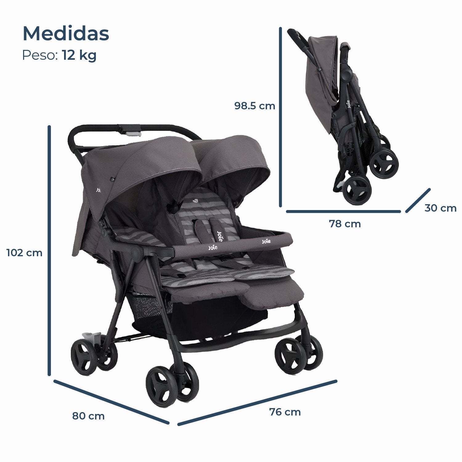 Coche Paseo Doble Aire Twin Dark Pewter Joie