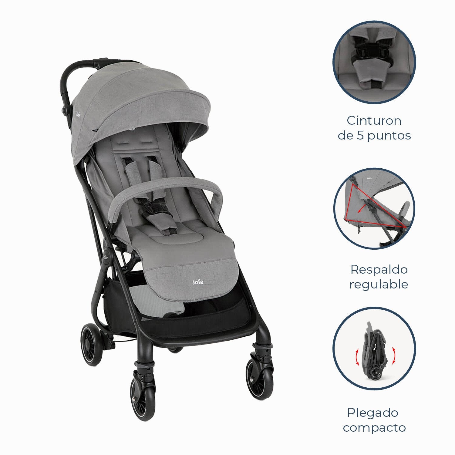 Coche Paseo Compacto 3 En 1 Tourist Pebble Joie