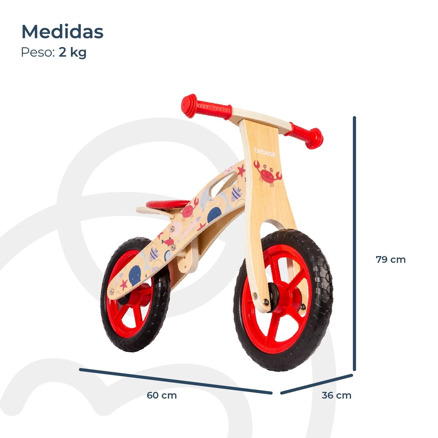 Balance Bike Bicicleta De Equilibrio Madera Océano Rojo