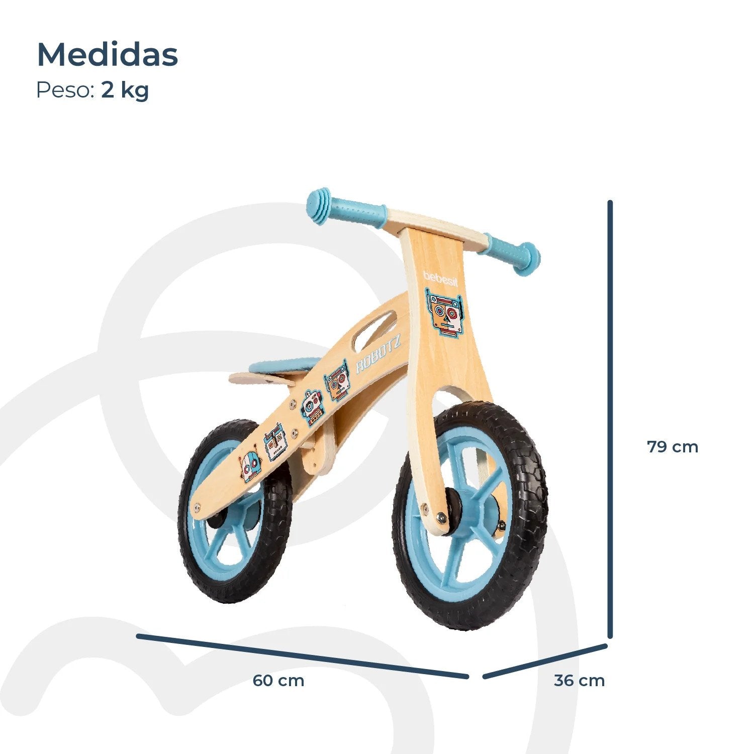 Balance Bike Bicicleta De Equilibrio Aprendizaje Madera Robot Celeste
