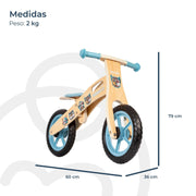 Balance Bike Bicicleta De Equilibrio Aprendizaje Madera Robot Celeste