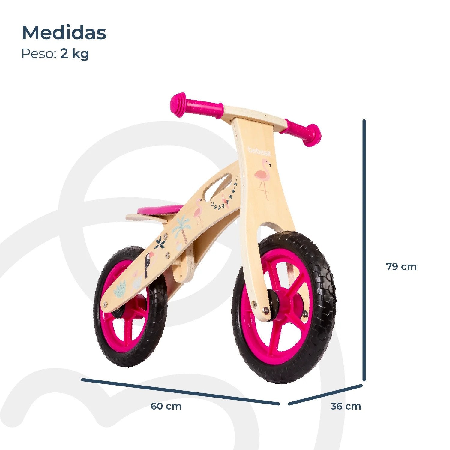 Balance Bike Bicicleta De Equilibrio Aprendizaje Madera Flamenco Rosa