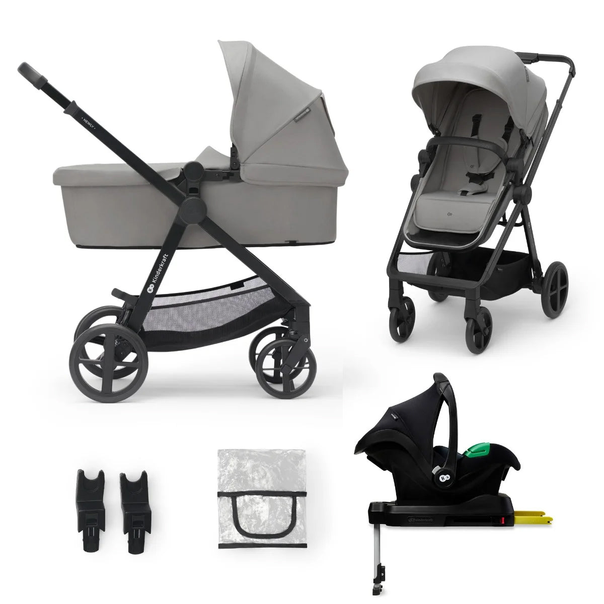 Coche Travel System Newly 3 en 1 Grey + Silla Mink Pro + Base Isofix